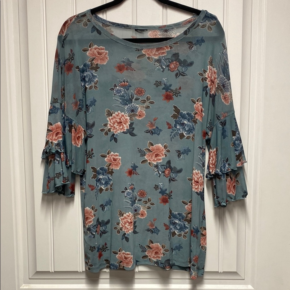 Maurices Green Ruffled Blouse with Bell Sleeves